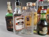 many different types of alcohol bottles lined up on a table