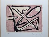 painting of a pink and black abstract painting on a white paper