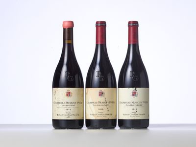 trois bouteilles de vin rouge sont alignées sur une table