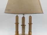 an image of a table lamp with a beige shade on it
