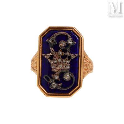 Bague en or rose 18K (750°/°°) et argent (800°/°°) à plateau… - Photo 1