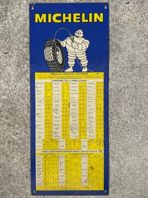 an old michel tire sign on the side of a building