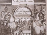 a drawing of a man on a horse in front of a building