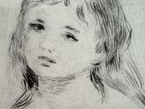 a drawing of a young girl with long hair and a ponytail