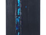 an abstract painting of a black and blue painting on a white background