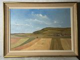 une photo d'un tableau représentant une ferme à la campagne
