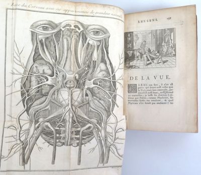 un vieux livre dans lequel figure le dessin d'une tête humaine