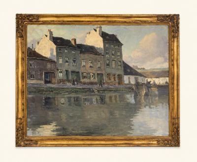 an image of a painting of a city by the water