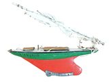 un bateau rouge et vert sur fond blanc