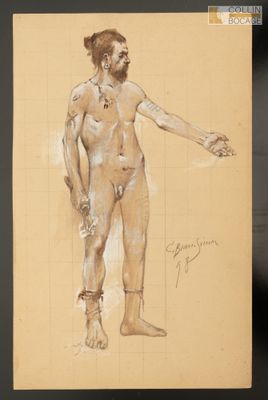 une image représentant un dessin d'un homme debout, les bras écartés