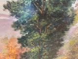 an oil painting of a dirt road with a tree in the foreground