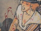 a drawing of a woman with a knife in her hand
