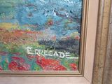 an oil painting of a field of red poppies with the word entreade painted on it