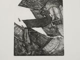 an image of a black and white drawing of a man in a boat