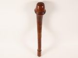 an old wooden baseball bat with a wooden handle on a white background