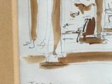 a drawing of a man sitting on a bench in a park