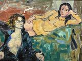 un tableau représentant deux femmes assises sur un canapé