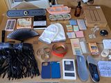 a table with a lot of items on it