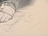 a pencil drawing of a hand with a bandage on it