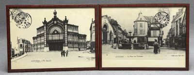 Deux grandes reproduction de cartes postales d'Auxerre.