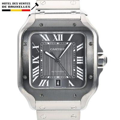 cartier santos de cartier men ' s watch with black dial and roman numerals