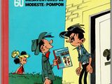 la couverture de « Bonjour Modeste », avec un dessin représentant un garçon et un autre garçon portant une valise