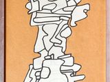 dessin abstrait représentant une pile de livres sur fond orange