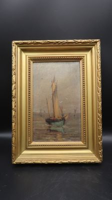 an image of a painting of a sailboat in a gold frame