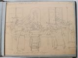 drawing of a group of people sitting around a table in a room