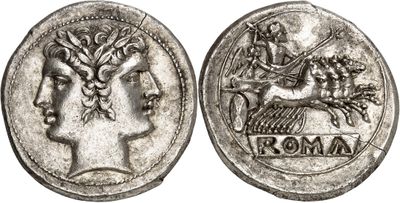 a silver coin with the head of a woman and a horse on it