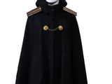 a black cape with gold buttons on the shoulders