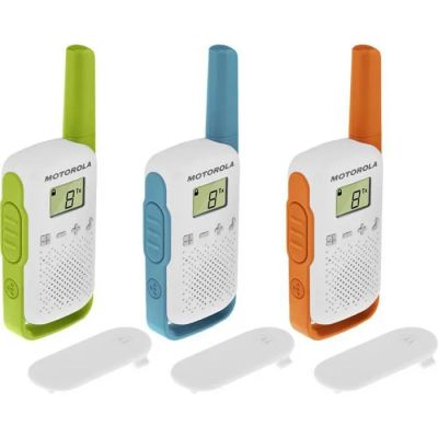 three motorola walkie talkies are lined up in a row