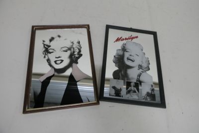 two framed photos of marilyn monroe and a coca cola bottle