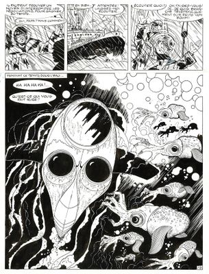 une page d'une bande dessinée sur laquelle figure le dessin d'un visage d'extraterrestre