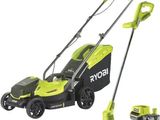 une tondeuse à gazon électrique verte et noire équipée de deux batteries