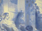 un tableau représentant une femme assise sur une chaise à côté d'un homme