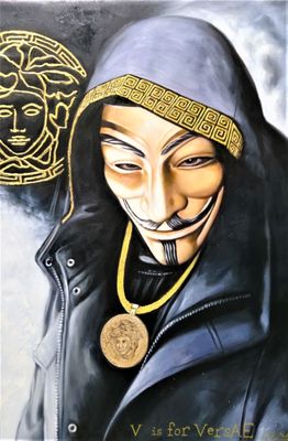 an image of a painting of a guy in a hoodie with a mask on
