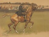 painting of a man riding a horse in a field with a crowd in the background