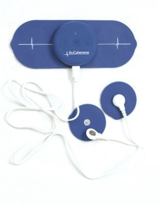 an image of a pair of ear buds connected to a blue device