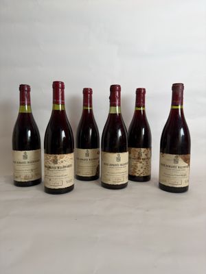 six bottles of wine are lined up on a table