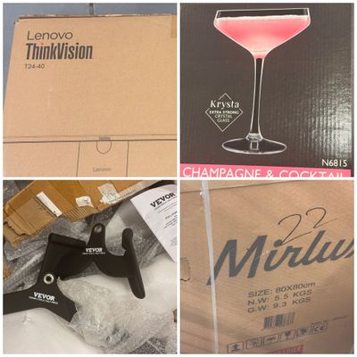plusieurs photos d'une boîte contenant un verre à vin