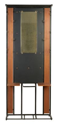 an image of a metal and wood display case with a glass door