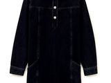 robe-chemise en velours côtelé noir, à col boutonné et manches longues