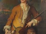 portrait d'un homme avec un pistolet et un chien, d'après un tableau