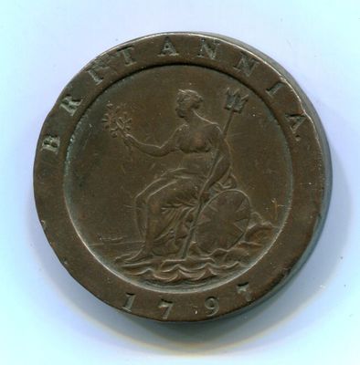 une vieille pièce de bronze représentant une femme tenant une fleur dans la main droite