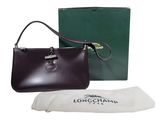 longchamp handbag in dark brown leather with matching pouch
