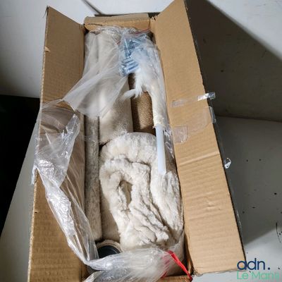 une boîte en carton contenant un certain nombre d'objets