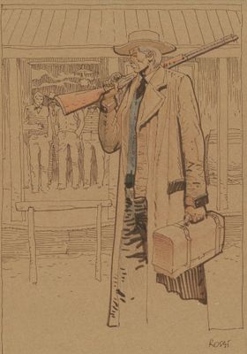 ROSSI né en 1954. West. Dessin sur papier coloré.