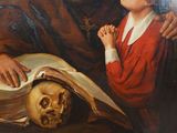 an image of a painting of a man and a child with a skull