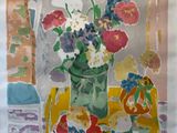 une peinture de fleurs dans un vase sur une table